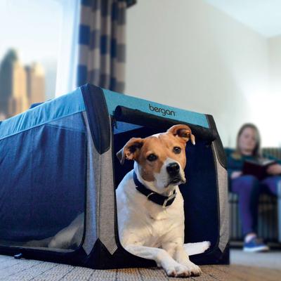 Show full view: Bergan Collapsible Soft-Sided Dog Crate, Heathered Grey/Blue, 30-inch slide 5 of 9