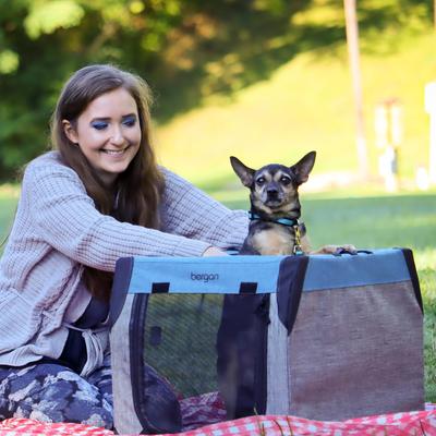 Show full view: Bergan Collapsible Soft-Sided Dog Crate, Heathered Grey/Blue, 30-inch slide 2 of 9