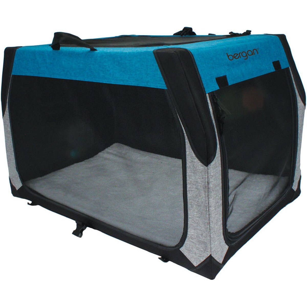 Bergan Collapsible Soft-Sided Dog Crate, Heathered Grey/Blue, 24-inch