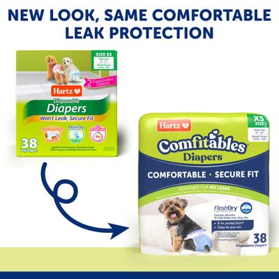 Show full view: Hartz Comfitables Male & Female Dog Diapers, X-Small: 8 to 12-in waist, 38 count slide 2 of 12