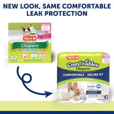 Show full view: Hartz Comfitables Male & Female Dog Diapers, XX-Small: Up to 10-in waist, 42 count slide 3 of 13
