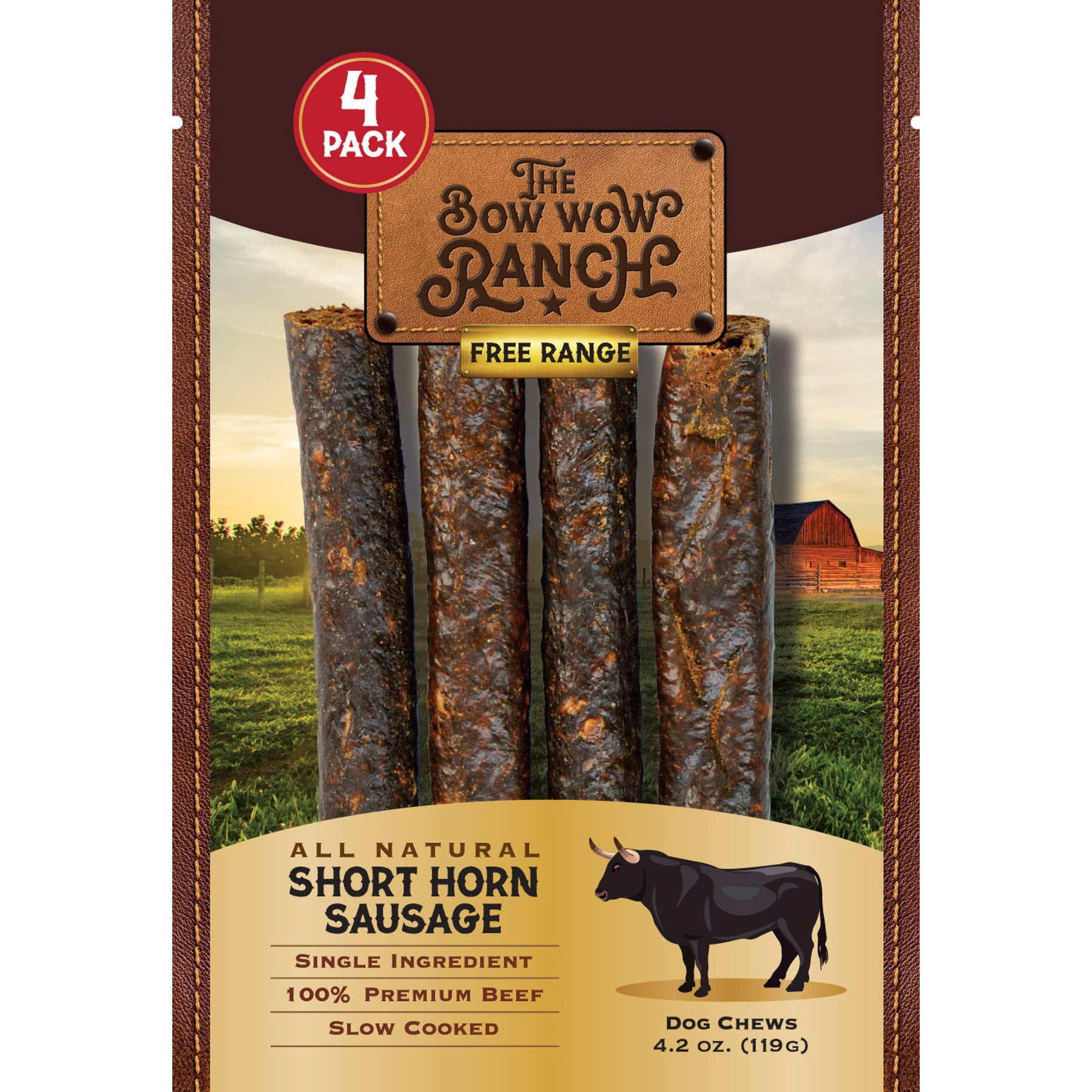Bow Wow Ranch Short Horn Sausage Dog Chew Treat, 4.2-oz bag