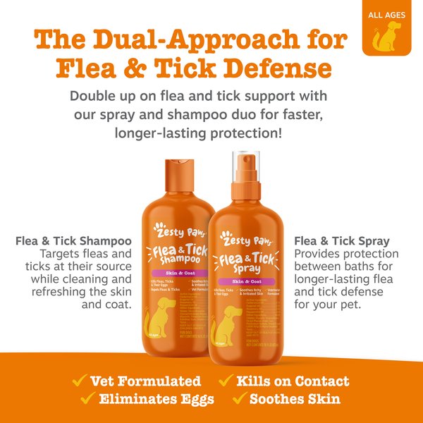 Show full view: Zesty Paws Flea & Tick Veterinary Formulated Soothing Spray for Dogs, 16-fl oz bottle slide 5 of 9