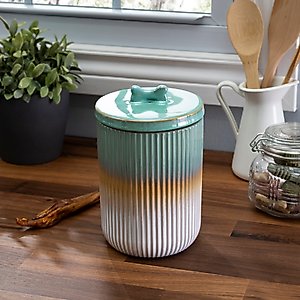 Park Life Designs Skandi Ceramic Ribbed Dog Treat Jar, Green