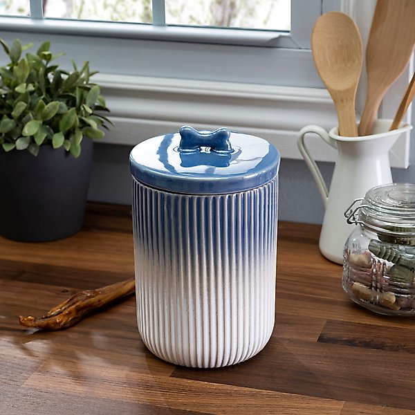 Show full view: Park Life Designs Skandi Ceramic Ribbed Dog Treat Jar, Blue slide 1 of 7