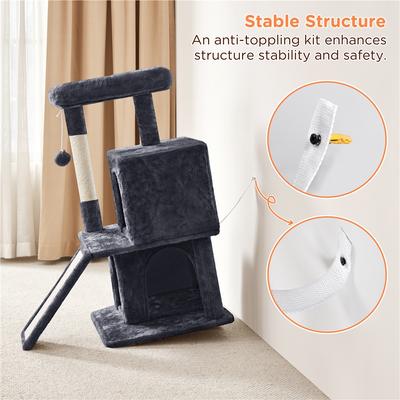 Show full view: Yaheetech 3 Tiers 36-in Plush Cat Tower with Double Cat Condo, Dark Gray slide 6 of 7