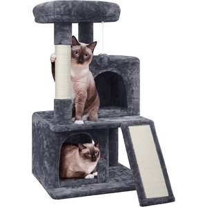 Yaheetech 3 Tiers 36-in Plush Cat Tower with Double Cat Condo, Dark Gray