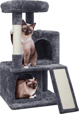 Show full view: Yaheetech 3 Tiers 36-in Plush Cat Tower with Double Cat Condo, Dark Gray slide 2 of 7