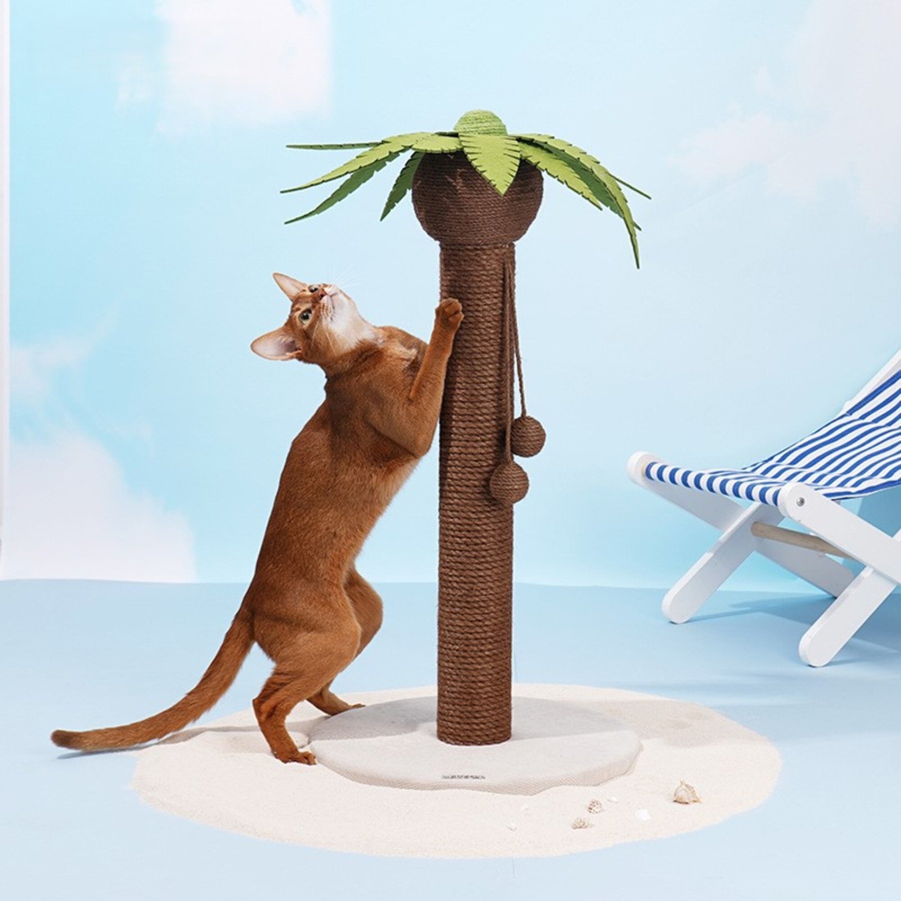 ZEZE Coconut Tree Cat Scratching Post, Brown/Green