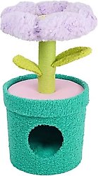 ZEZE Upward Bloom Bed & Cozy Hideaway Cat House, Purple/Green