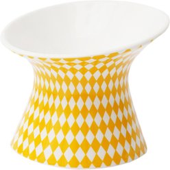 ZEZE Diamond-Shaped Ceramic Elevated Dog Bowl, Yellow, 3-cup