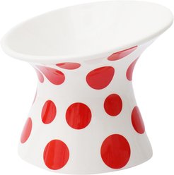 ZEZE Polka Dot Ceramic Elevated Cat Bowl, Red, 2-cup