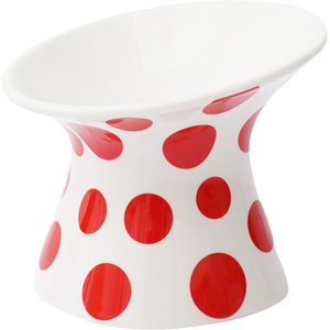 ZEZE Polka Dot Ceramic Elevated Dog Bowl, Red, 3-cup