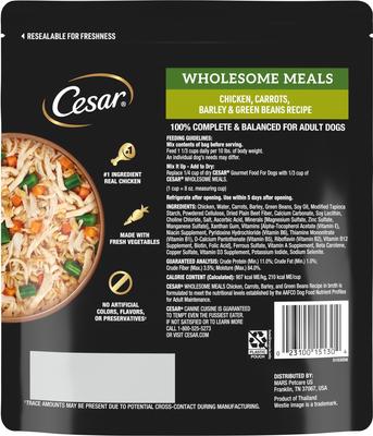 Show full view: Cesar Wholesome Meals Chicken, Carrots, Barley & Green Beans Recipe Wet Dog Food, 17.6-oz pouch slide 3 of 11
