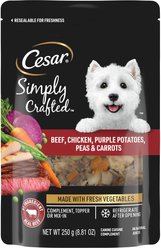 Cesar Simply Crafted Beef, Chicken, Purple Potatoes, Peas & Carrots Wet Dog Food Topper, 8.82-oz pouch
