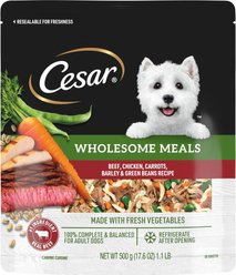 Cesar Wholesome Meals Beef, Chicken, Carrots, Barley & Green Beans Recipe Wet Dog Food, 17.6-oz pouch