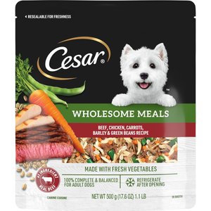 Cesar Wholesome Meals Beef, Chicken, Carrots, Barley & Green Beans Recipe Wet Dog Food, 17.6-oz pouch
