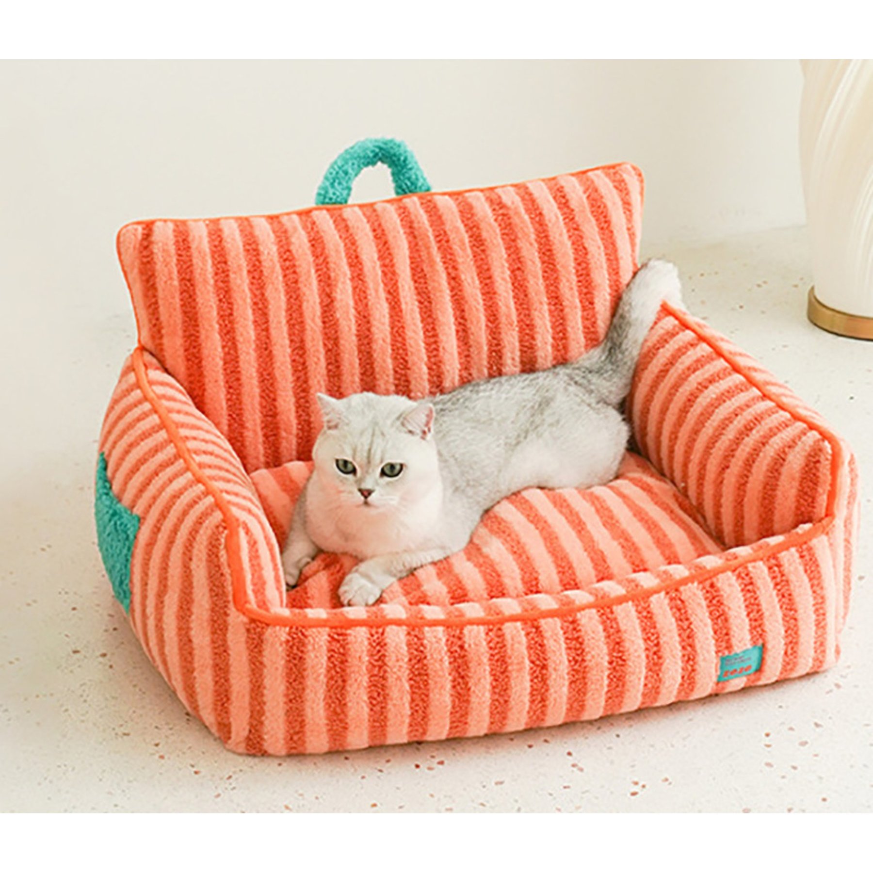 ZEZE Striped Furniture Style Sofa Cat Bed, Orange, Large
