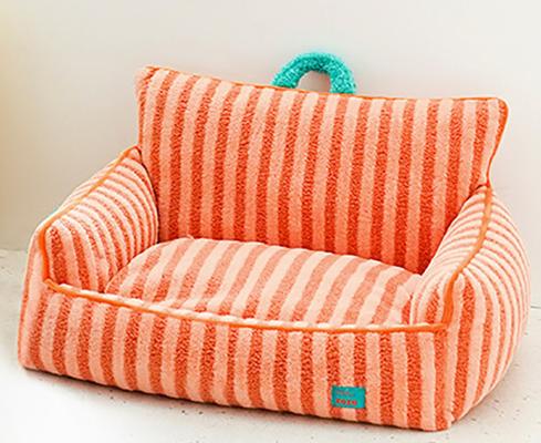 Show full view: ZEZE Striped Furniture Style Sofa Cat Bed, Orange, Large slide 5 of 6