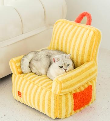 Show full view: ZEZE Striped Furniture Style Sofa Cat Bed, Yellow, Medium slide 5 of 10