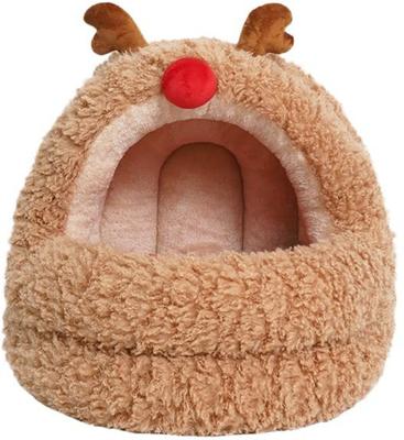 Show full view: ZEZE Reindeer Yurt Covered Cat Bed, Brown, Medium slide 4 of 6