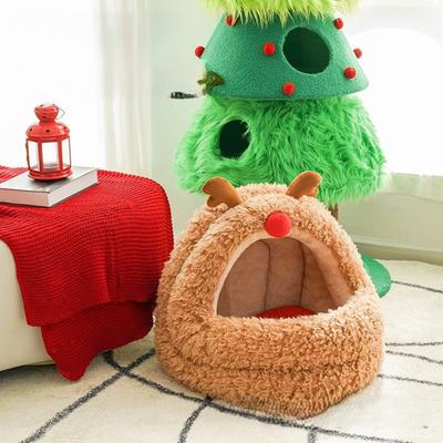 Show full view: ZEZE Reindeer Yurt Covered Cat Bed, Brown, Medium slide 3 of 6