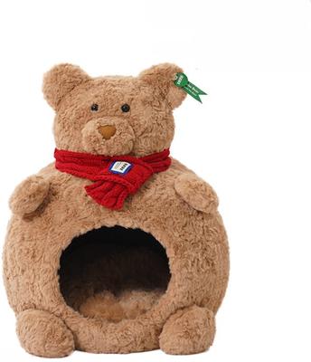 Show full view: ZEZE Bear Soft Nest Covered Cat Bed, Brown, Medium slide 8 of 10