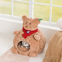 ZEZE Bear Soft Nest Covered Cat Bed, Brown, Medium slide 2 of 9