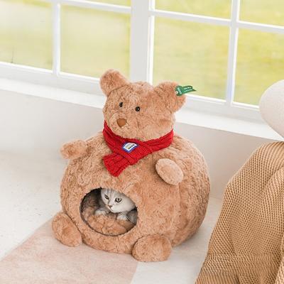 Show full view: ZEZE Bear Soft Nest Covered Cat Bed, Brown, Medium slide 9 of 10