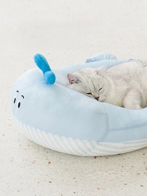 Show full view: ZEZE Whale Pillow Cat Bed, Blue, Medium slide 5 of 6