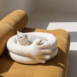 ZEZE Gesture Winter Warm Bolster Cat Bed, White, Medium