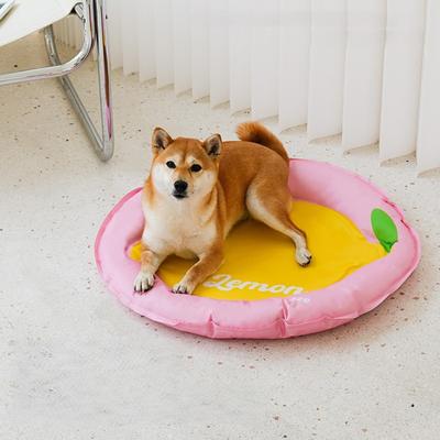 Show full view: ZEZE Lemon Cooling Dog Bed, Pink/Yellow, Medium slide 3 of 6