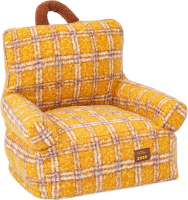 Show full view: ZEZE Plaid Vintage Furniture Style Sofa Dog Bed, Yellow, Medium slide 3 of 8
