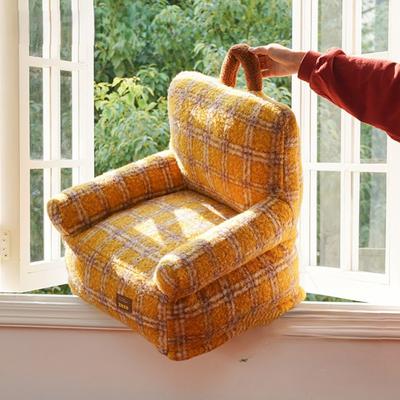 Show full view: ZEZE Plaid Vintage Furniture Style Sofa Dog Bed, Yellow, Medium slide 2 of 8