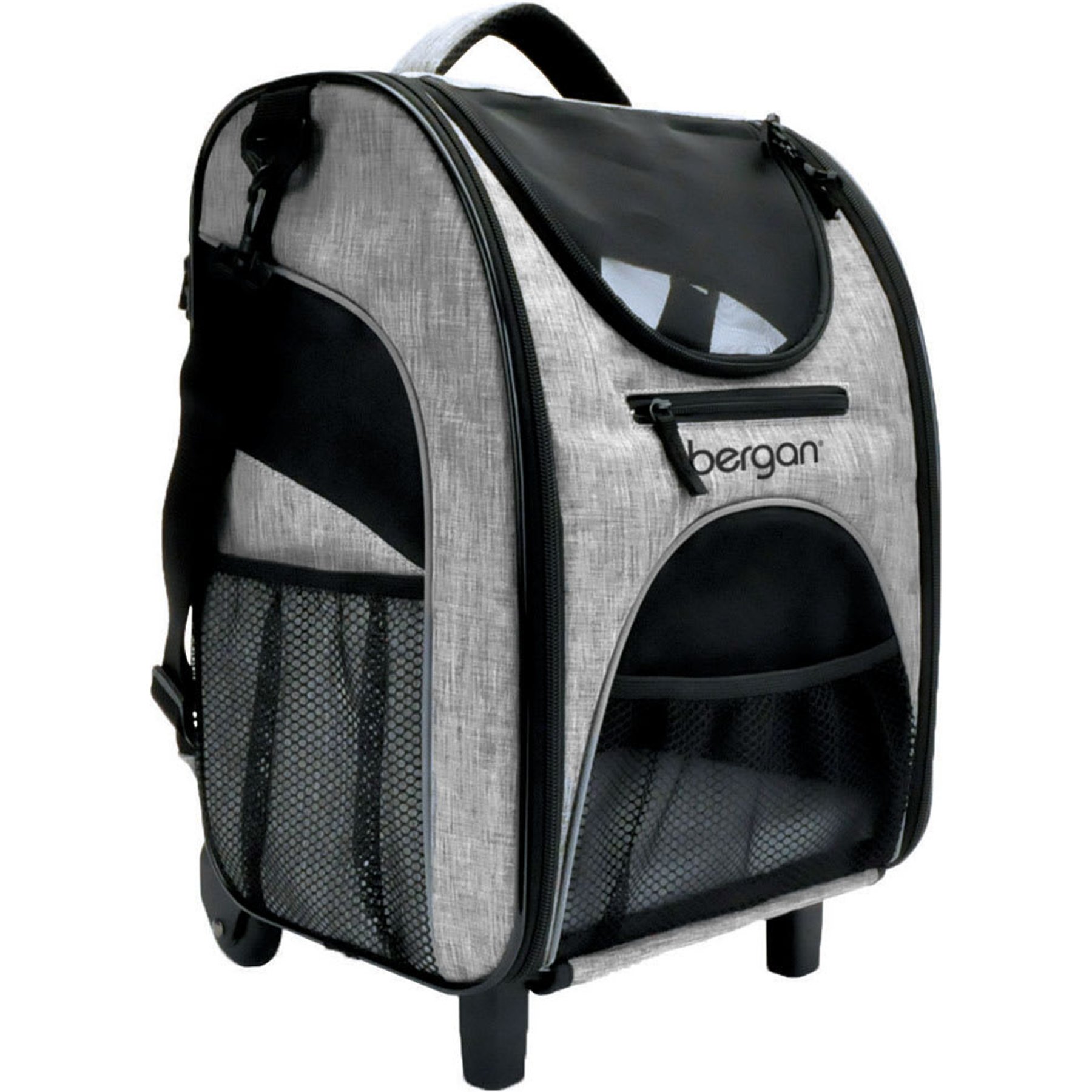 Bergan Rolling Airline Approved Bag Dog Carrier, Heather Grey, 11.5 x 11.75 x 18.5-in