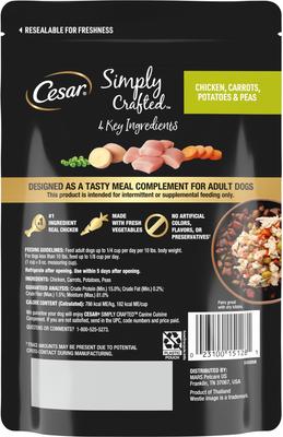 Show full view: Cesar Simply Crafted Chicken, Carrots, Potatoes, & Peas Wet Dog Food Topper, 8.82-oz pouch slide 3 of 11