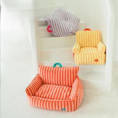 Show full view: ZEZE Striped Furniture Style Sofa Cat Bed, Orange, Large slide 4 of 6