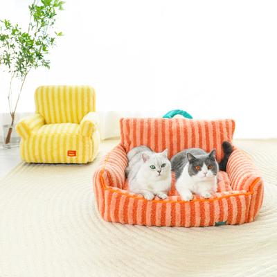 Show full view: ZEZE Striped Furniture Style Sofa Cat Bed, Orange, Large slide 3 of 6