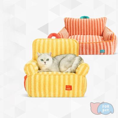Show full view: ZEZE Striped Furniture Style Sofa Cat Bed, Yellow, Medium slide 3 of 10