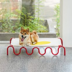 ZEZE Wavy Army Elevated Dog Bed, Medium, White/Yellow