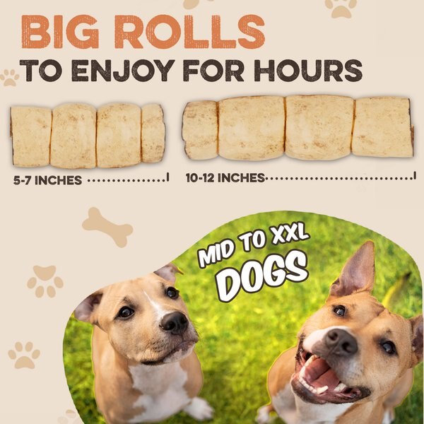 Brutus & Barnaby Rawhide-Free Peanut Butter Flavored Beef Cheek Rolls Long Lasting Dog Chews