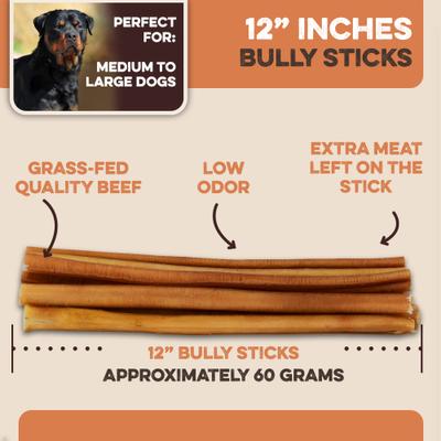 Show full view: Brutus & Barnaby 12-Inch Single Ingredient High Protein & Rawhide-Free Bully Sticks Dog Chews, 2 count slide 3 of 8
