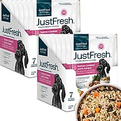 JustFoodForDogs JustFresh Human Grade Home-Cooked Pork Recipe Fresh Dog Food, 12-oz pouch, pack of 14
