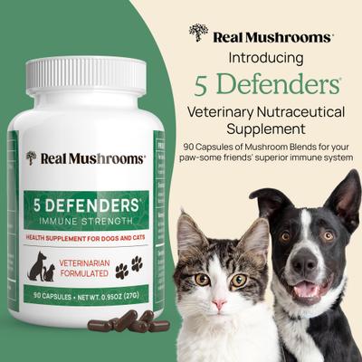 Show full view: Real Mushrooms 5 Defenders Capsule Immune Supplement for Dogs & Cats, 90 count slide 3 of 10