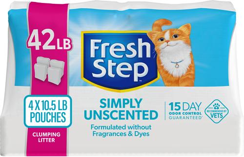 Show full view: Starter Kit - Fresh Step Simply Unscented Clumping Clay Cat Litter, 10.5-lb bag, pack of 4 + 2 other items slide 2 of 9