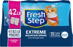 Fresh Step Extreme Mountain Spring Febreze Scented Clumping Clay Cat Litter, 10.5-lb bag, pack of 4