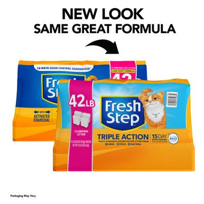 Show full view: Starter Kit - Fresh Step Triple Action Scented Clumping Clay Cat Litter, 10.5-lb bag, pack of 4 + 2 other items slide 3 of 9