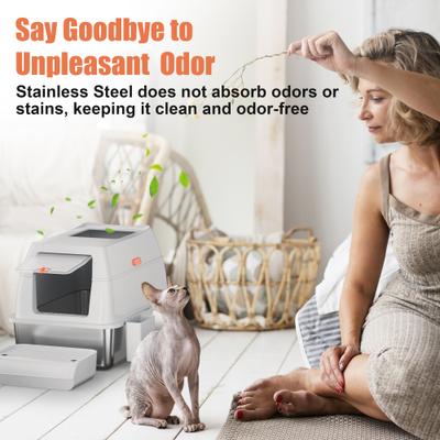 Show full view: Casfuy Full/Semi Enclosed Stainless Steel Cat Litter Box with Dual Entry slide 7 of 7