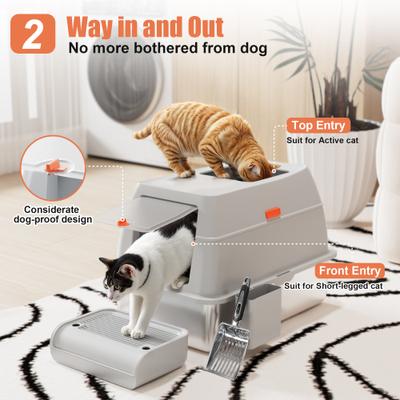 Show full view: Casfuy Full/Semi Enclosed Stainless Steel Cat Litter Box with Dual Entry slide 6 of 7