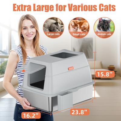 Show full view: Casfuy Full/Semi Enclosed Stainless Steel Cat Litter Box with Dual Entry slide 4 of 7